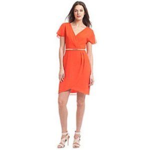 Nwt Bagley Mischka Belle Chiffon Flutter Sleeve Orange Dress Size 12
